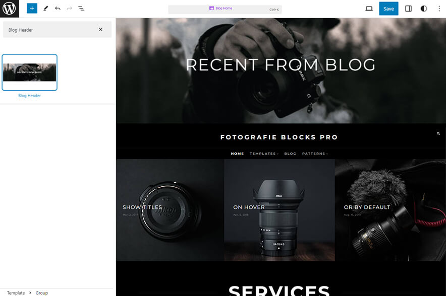 Fotografie Blocks Pro - Blog Header