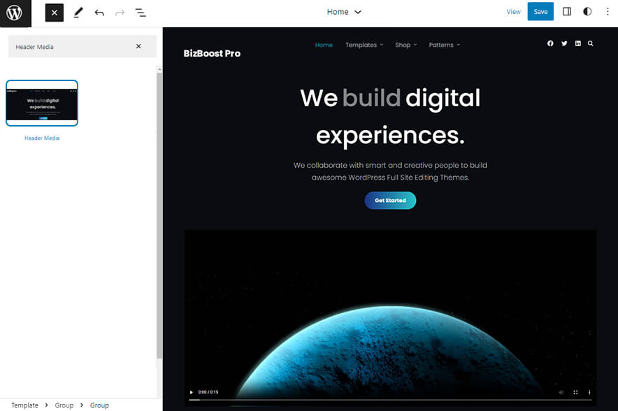 BizBoost Pro - Corporate WordPress Block Theme Header Media
