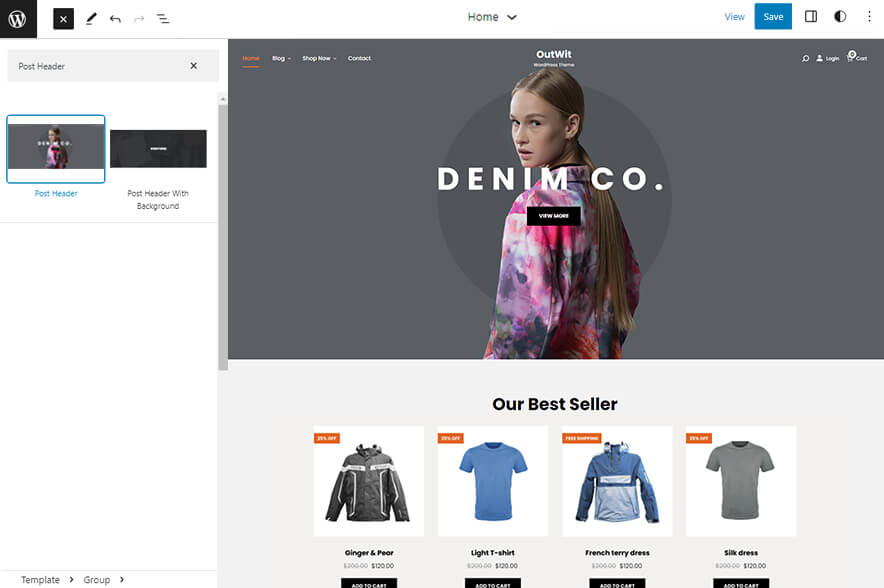 OutWit eCommerce WordPress Block Theme Post Header