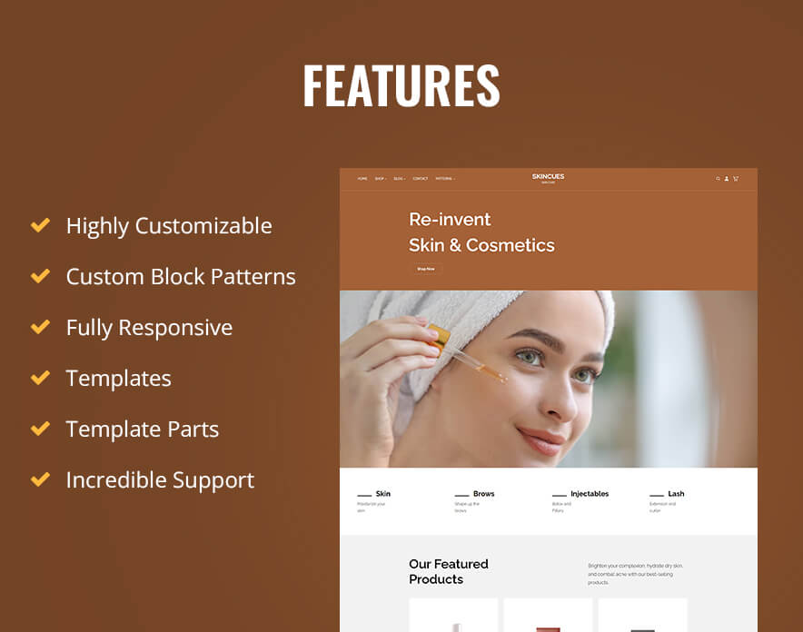 Skincues - eCommerce WordPress Block Theme Features