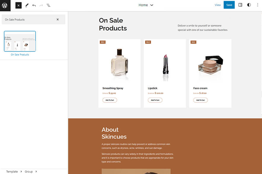 Skincues - eCommerce WordPress Block Theme On Sale Products