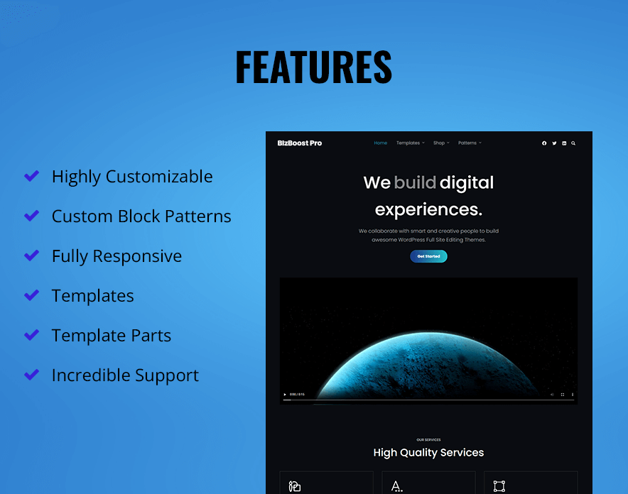 BizBoost Pro - Corporate WordPress Block Theme Features